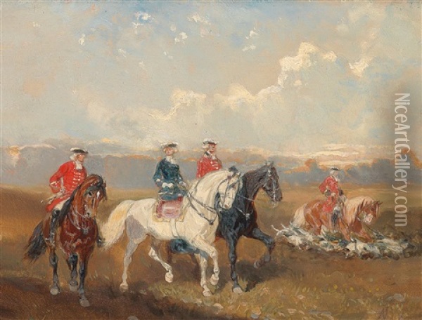 Ausritt Zur Jagd Oil Painting - Alexander Ritter Von Bensa