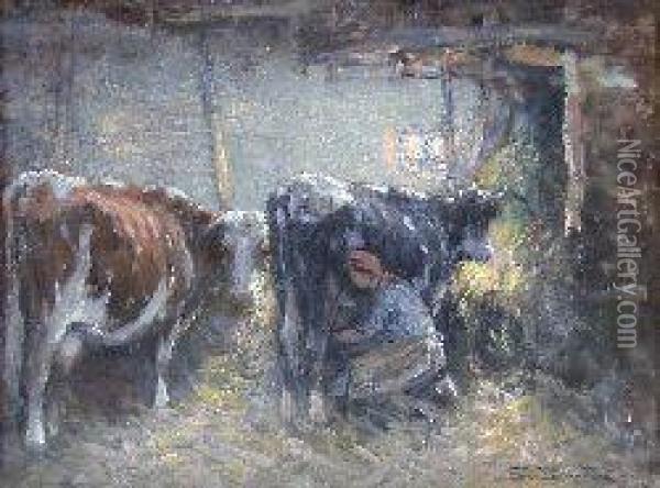 Milking Time Oil Painting - George Smith