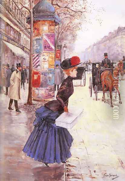 Jeune femme traversant le boulevard Oil Painting - Jean-Georges Beraud