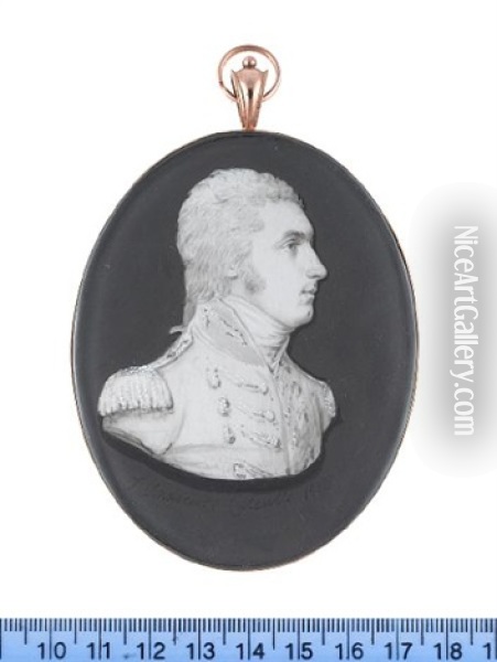 Lieutenant Colonel Matthew Merrick Shawe, Wearing Coat With Lace To The Button Holes, Epaulettes, Stock, His Hair Tied With A Ribbon Bow Oil Painting - Samuel Andrews
