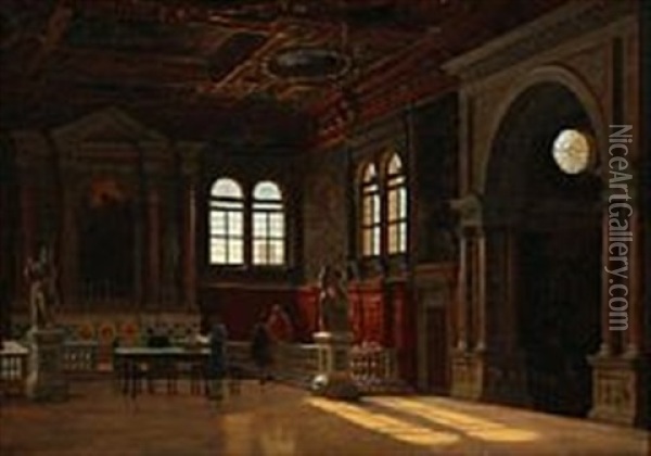 Interior From A Italian Renaisance Hall Oil Painting - Heinrich Hansen