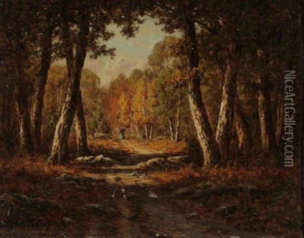 Le Chemin Dans La Claviere Fontainebleau Oil Painting - Adrien Schulz