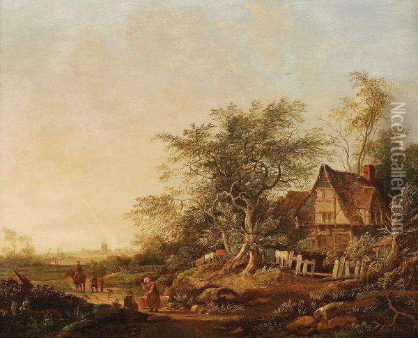 Travellers Passing A Cottage Oil Painting - Edward Charles Williams