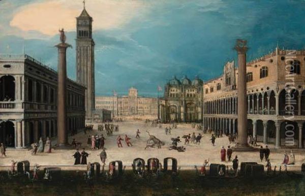 A Carnival In The Piazzetta Oil Painting - Louis de Caullery