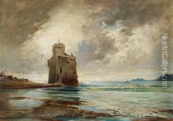 The Saracen Tower In The Bay Of Rapallo Oil Painting - Albert Hertel