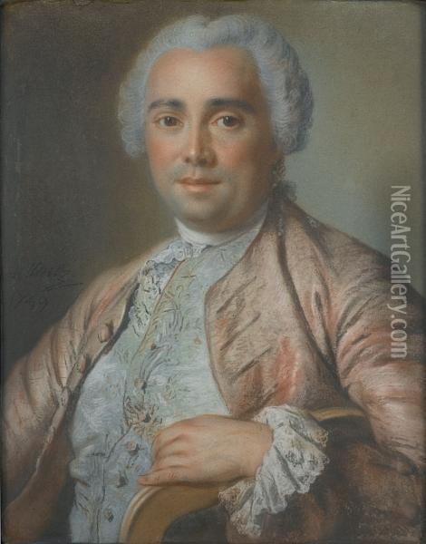 Portrait Of A Gentleman, Half-length, In Asalmon Oil Painting - Pierre Allais