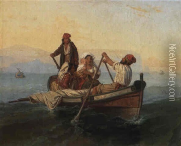 Capri-fischer Mit Frauen Und Kind Im Kahn Vor Der Insel Oil Painting - Julius Friedrich Anton Schrader