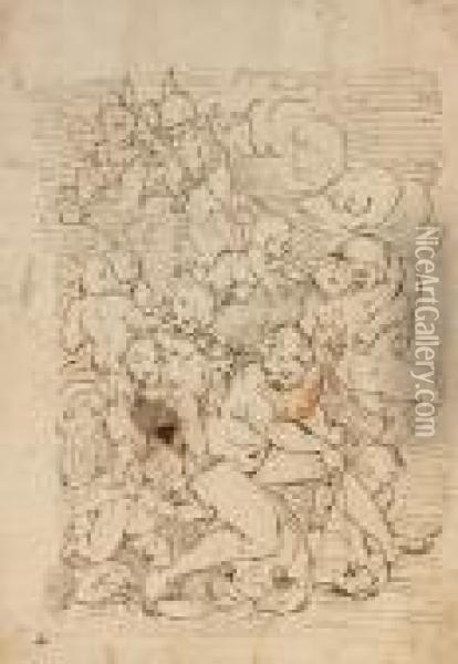 Deux Etudes Sur Un Meme Montage : Un Archer Et Une Figure De Diane En Pied Oil Painting - Cornelis I Schut