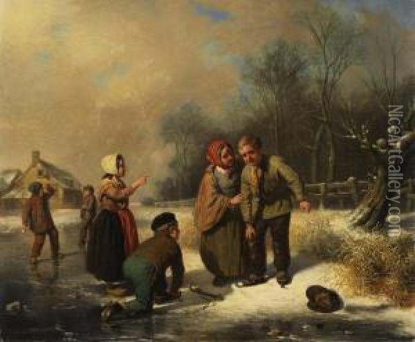 Kinder Beim Eislaufen Oil Painting - Johannes Vetten