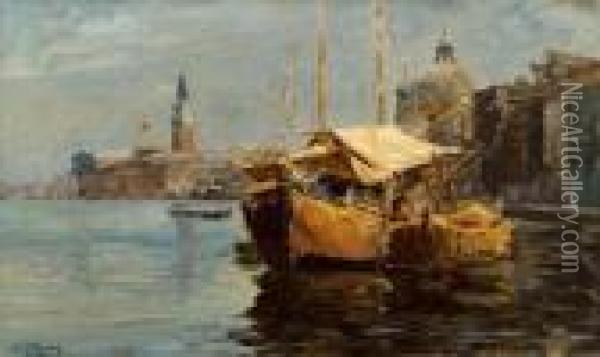Barche Alla Giudecca Oil Painting - Guglielmo Ciardi