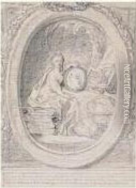 Frontispice: Clio, La Muse De 
L'histoire Accoudee Sur Le Portrait Du Medaillon De Monsieur Philippe Oil Painting - Gabriel De Saint Aubin