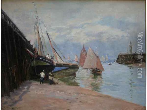 Trouville, L'entree Du Port Oil Painting - Maurice Francois A. Courant
