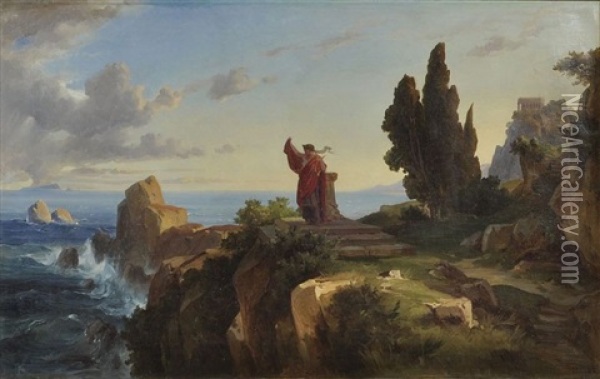 Griechische Kustenlandschaft Mit Figur Der Sappho Oil Painting - Friedrich Preller the Younger