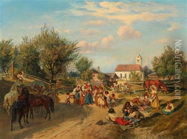 Visit To The Village Oil Painting - Wilhelm Emele