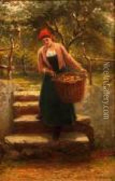 Young Lady With Basket Of Apples Oil Painting - William Harris Weatherhead