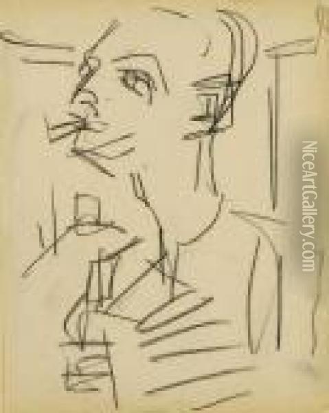 Portrait E.l. Kirchner. Um 1925 Oil Painting - Albert Muller