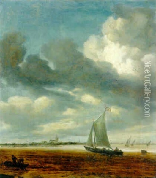 A Smalschip In An Estuary Oil Painting - Salomon van Ruysdael