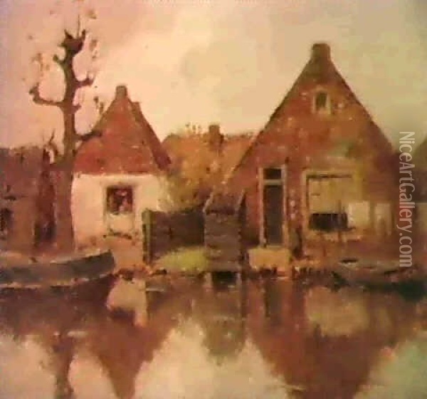 A House Along The River Gein Oil Painting - Piet Mondrian
