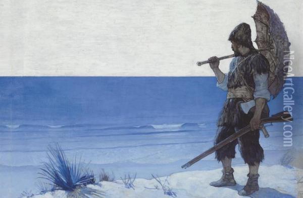 Robinson Crusoe, Endpaper Oil Painting - Newell Convers Wyeth