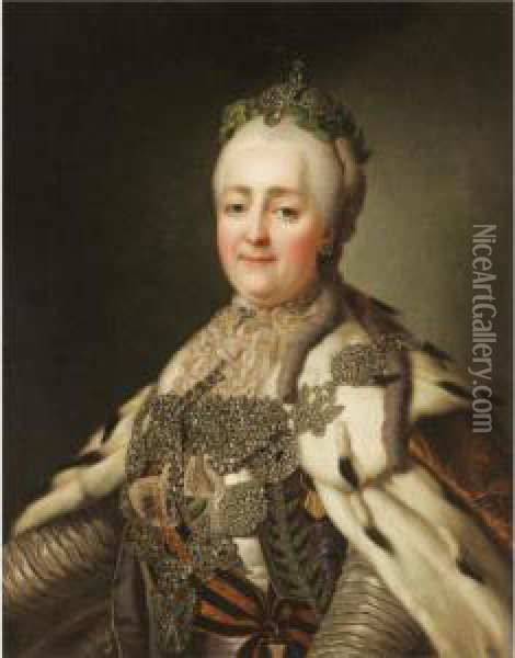 Portrait Of Catherine Ii Oil Painting - Alexander Roslin