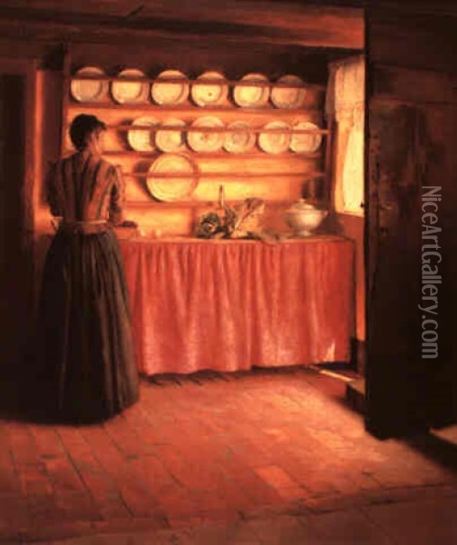 In The Kitchen Oil Painting - Peter Vilhelm Ilsted
