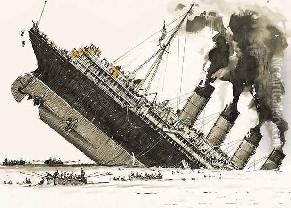 The Great Steamers The sinking of the Lusitania Oil Painting - John S. Smith
