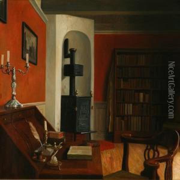 Theauthor Ludvig Holberg's Library At Terslosegard Oil Painting - Christian Tilemann-Petersen