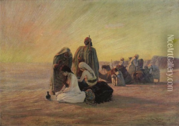 Verkauf Der Sklavinnen In Der Wuste Oil Painting - Otto Pilny