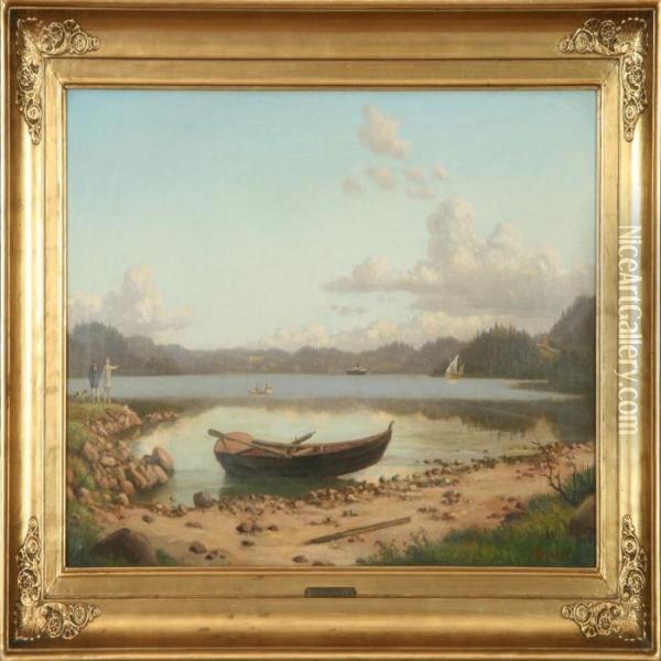 Coastal Scenery With Ships At The Water Oil Painting - Carl Henrik Bogh