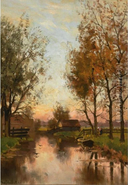 A Figure Near A Waterway Oil Painting - Fredericus Jacobus Van Rossum Du Chattel