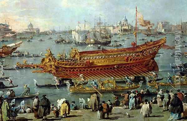 The Departure of the Bucentaur Towards the Venice Lido on Ascension Day Oil Painting - Francesco Guardi