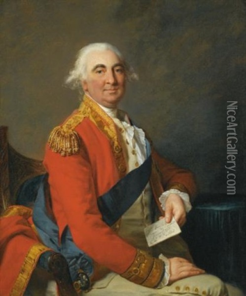 Portrait Of William Petty, 2nd Earl Of Shelburne, 1st Marquess Of Lansdowne,  Seated In General's Uniform With Garter Ribbon, The Lesser George Tied To His Sash Oil Painting - Jean Laurent Mosnier