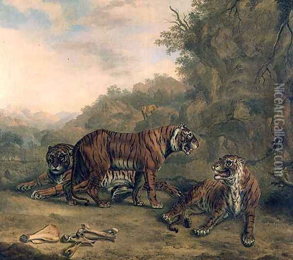 Tigers in a Wooded Landscape Oil Painting - Charles Towne
