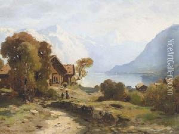 Sommerliche Partie An Einem See. Oil Painting - Karl Girardet