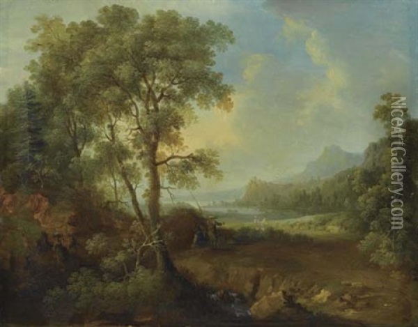Flusslandschaft Oil Painting - Leonhard Trippel