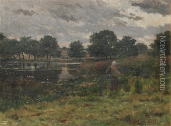 Femme Au Bord Du Fleuve Oil Painting - Ernest (Marie-Joseph-E.) Lenail
