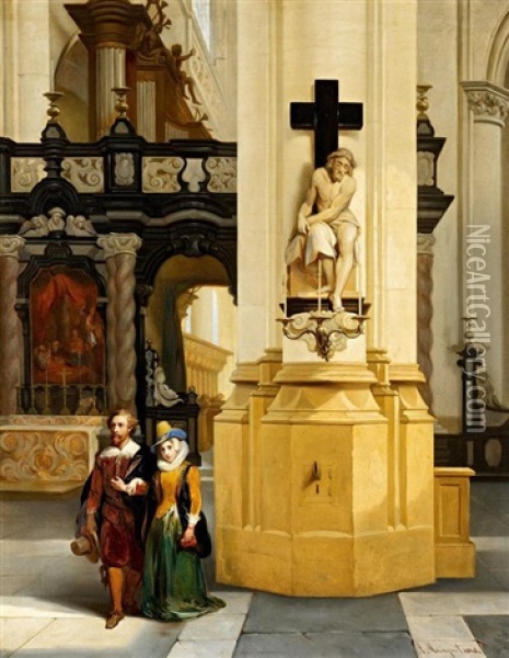 Peter Paul Rubens Mit Seiner Frau In Der Antwerpener Jakobskirche Oil Painting - Andre Joseph Minguet