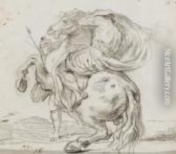 Cavalier Et Soldat, D'apres Mola Oil Painting - Jacques Louis David