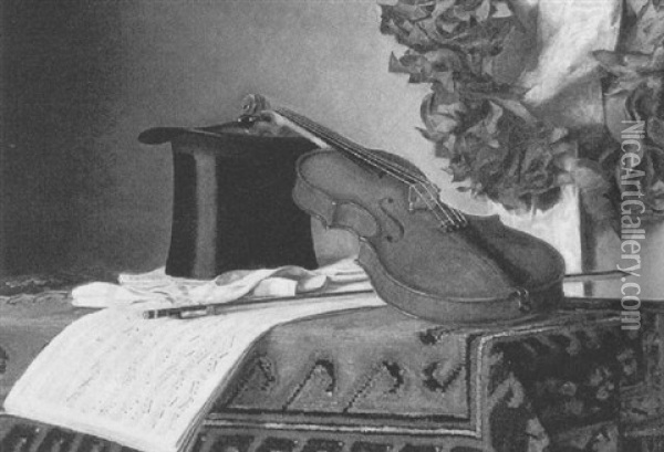 Stilleben Mit Geige Und Zylinder Oil Painting - Konstanze von Breuning