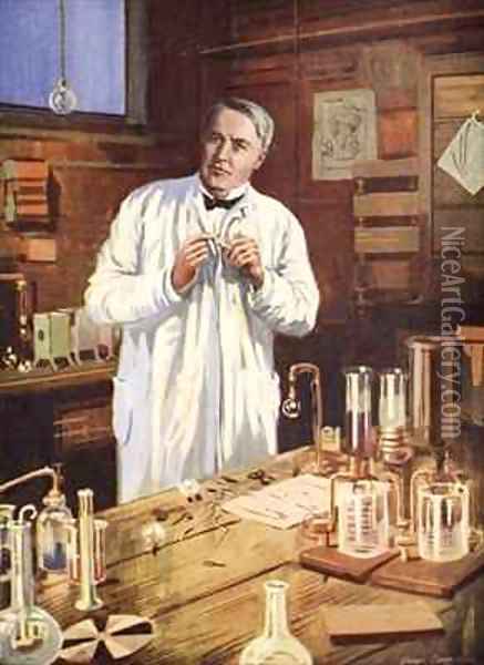 Thomas Edison in his workshop Oil Painting - John Cameron