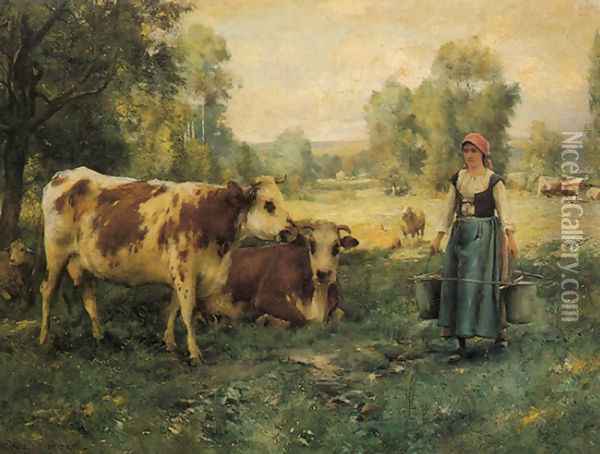 A Milk Maid With Cows And Sheep Oil Painting - Julien Dupre
