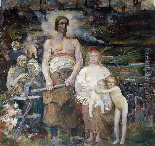 Towards Emancipation, from the Salle Pierre de Roubaix, 1913 Oil Painting - Louis Charles Spriet