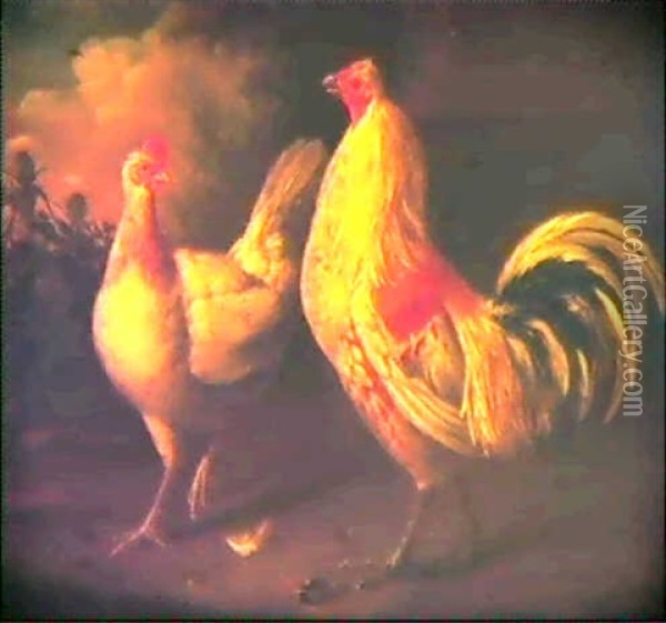 Poultry In A Landscape Oil Painting - Charles Collins
