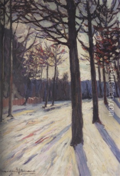 Trees In Snow Oil Painting - Alexandre Altmann