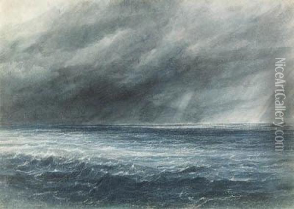 The Indian Ocean: A Squall; And A Waterspout Oil Painting - Andrew Nicholl