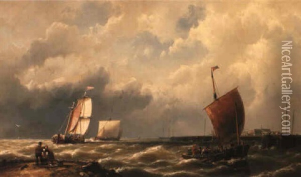 On The Zuider Zee Oil Painting - Johannes Hermanus Barend Koekkoek