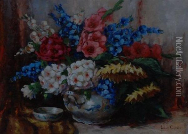 Spring Flowers In A Ceramic Vase Oil Painting - Frans David Oerder