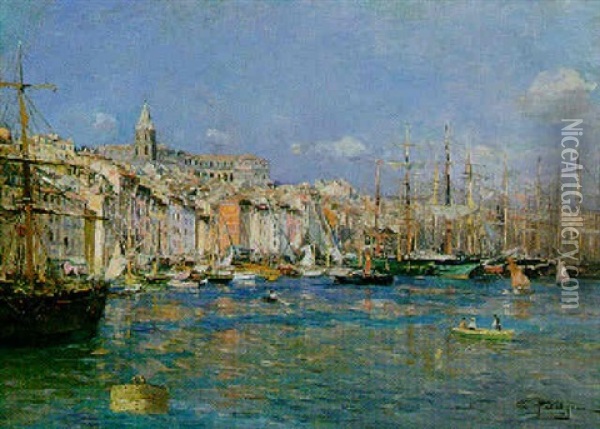 Le Port De Marseille Oil Painting - Edmond Marie Petitjean