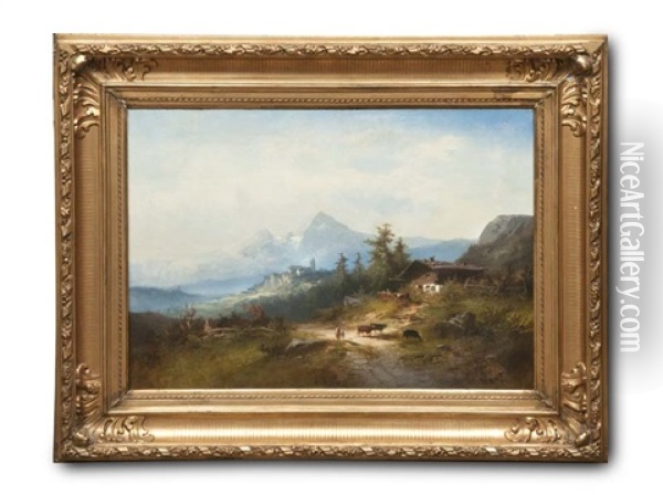 Das Salzburger Gebirgsumland Mit Blick Auf Die Wallfahrtsstatte Maria Plain Oil Painting - Heinrich Hiller