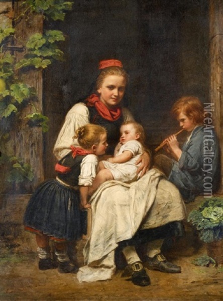 Im Hauseingang Oil Painting - Carl Johann Lasch